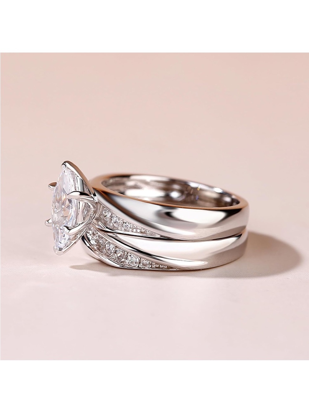 Sterling Silver Pear-Cut Cubic Zirconia Wedding Ring Set - Picture 7 of 12